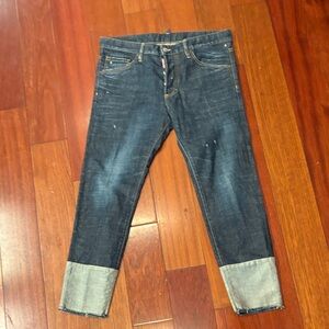 DSQUARED Dark Blue distressed  Men’s Jeans with accent hem